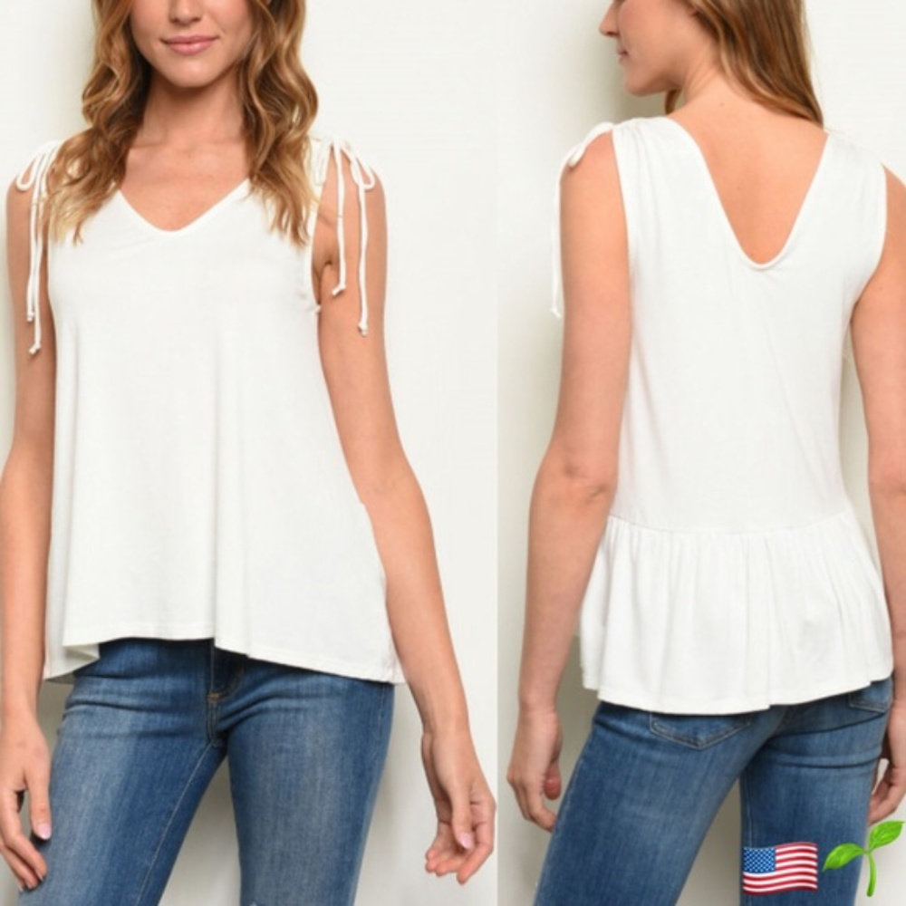 Loose Fit Ruffle Back V-neck Tank Top--Made in USA